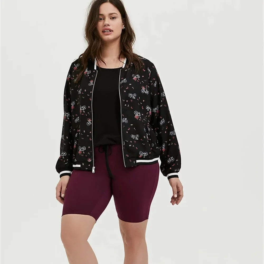 🆕🚲 BLACK CREPE FLORAL & BIKE BOMBER JACKET 🚲 - Picture 4 of 6